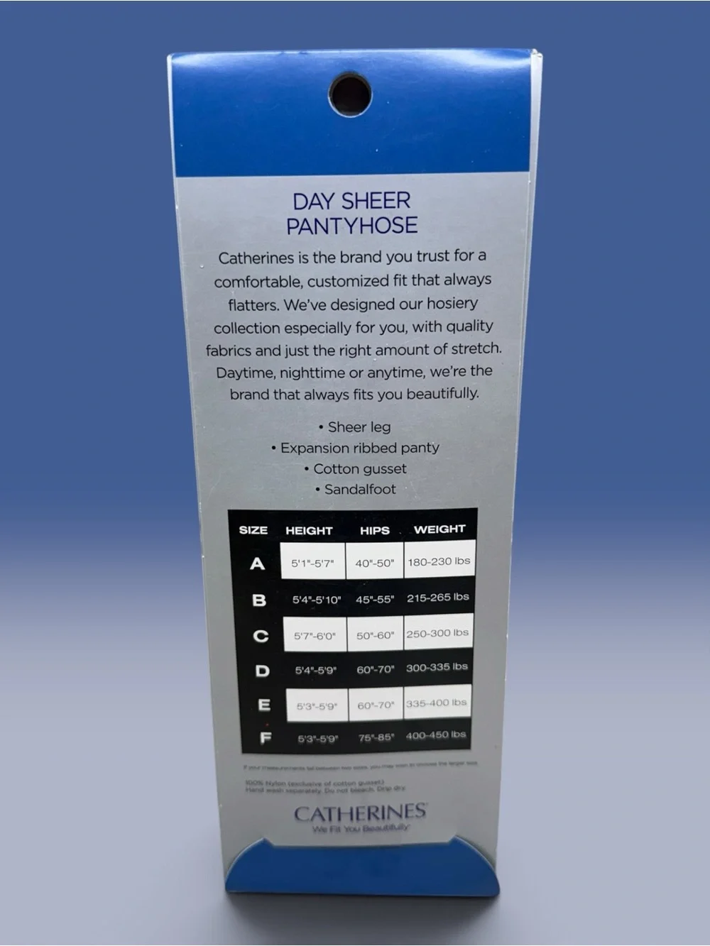 Catherines Day Sheer Pantyhose Off Black Plus Size B Sandalfoot 100% Nylon USA